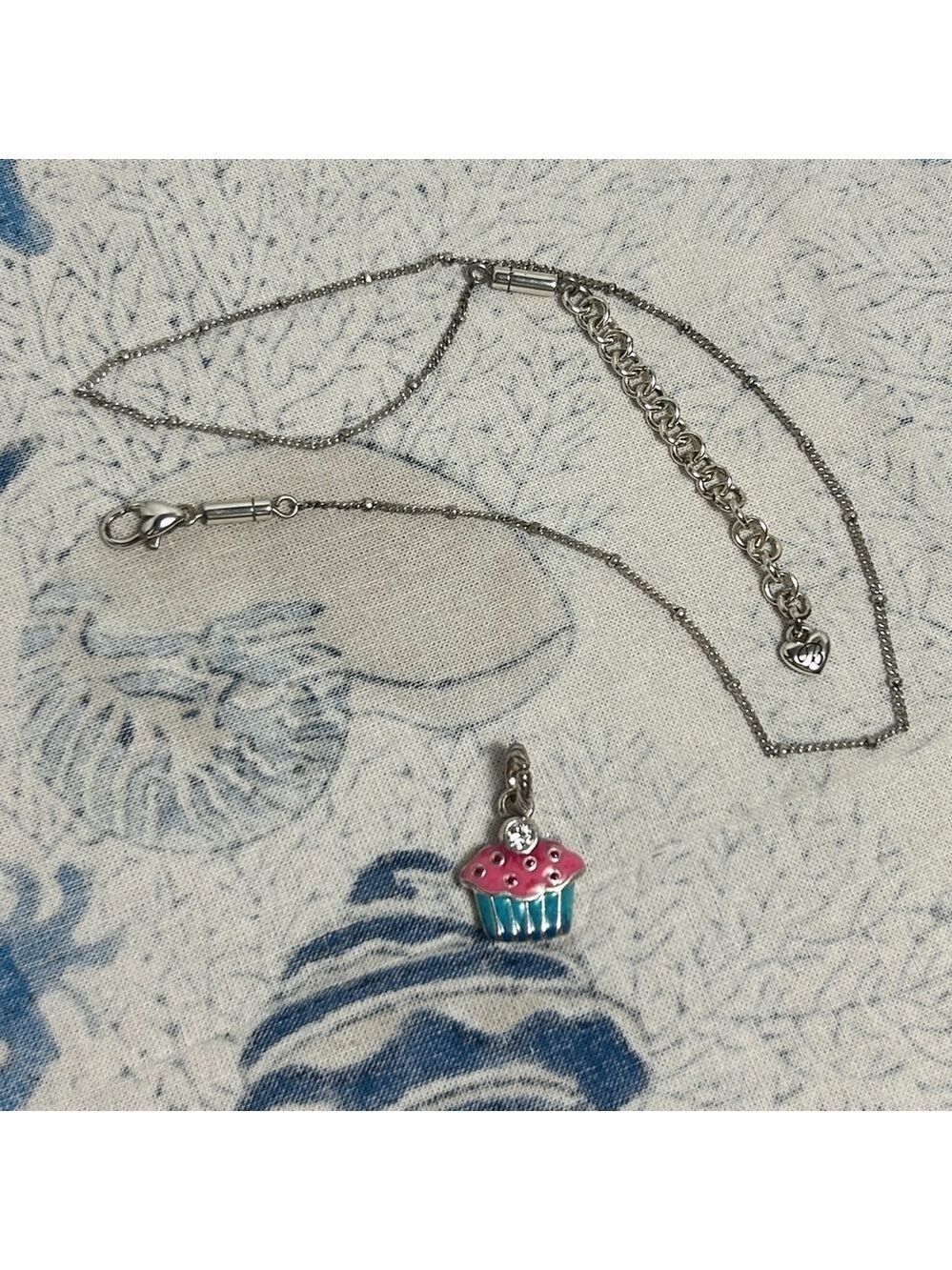 Brighton Petite Chain Necklace & Cupcake Charm Crystal Silver Plated Chain 18” - Picture 11 of 13